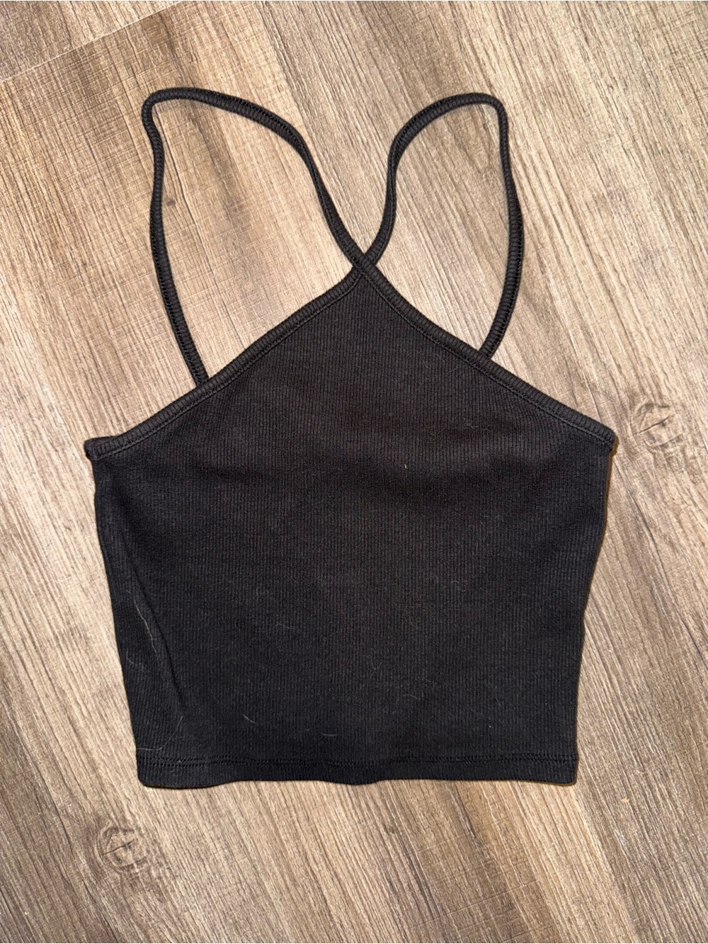 ZARA Black Ribbed Halter Crop Top - Size Medium
